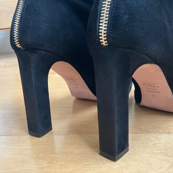 Stuart Weitzman Black Suede Booties with Gold-Tone Zipper - Picture 6 of 13